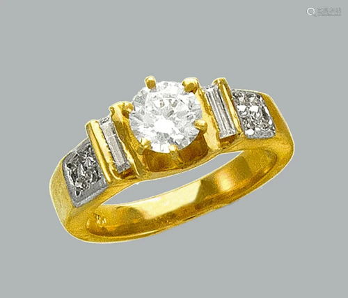 14K TWO TONE GOLD FANCY CZ RING SOLITAIRE COCKTAIL