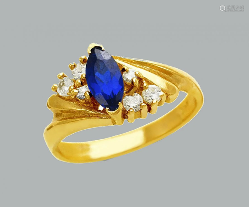 NEW 14K YELLOW GOLD LADIES FANCY CZ RING BLUE MAR…