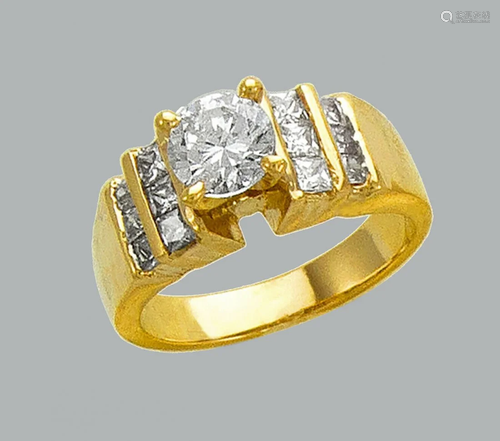 14K TWO TONE GOLD FANCY CZ RING SOLITAIRE COCKTAIL