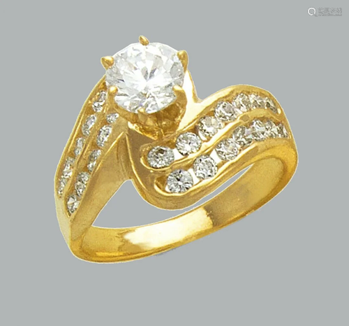 14K YELLOW GOLD FANCY CZ RING SOLITAIRE COCKTAIL