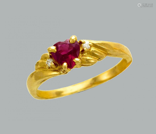 NEW 14K YELLOW GOLD LADIES FANCY CZ RING RED HEART