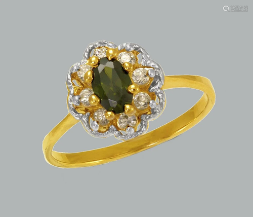 NEW 14K TWO TONE GOLD LADIES FANCY CZ RING FLOWER