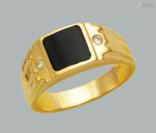 NEW 14K YELLOW GOLD MENS CZ RING ONYX LARGE