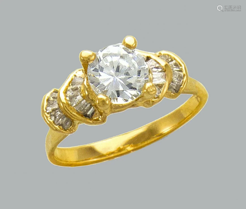 14K YELLOW GOLD LADIES FANCY CZ COCKTAIL SOLITAIRE RING