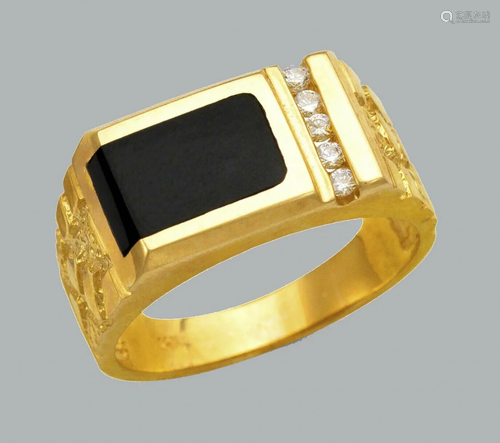 NEW 14K YELLOW GOLD MENS CZ NUGGET RING ONYX LA…