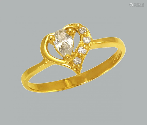 NEW 14K YELLOW GOLD LADIES FANCY CZ RING HEART