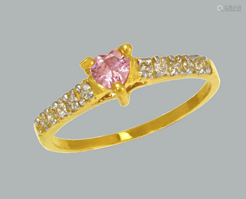 NEW 14K TWO TONE GOLD LADIES FANCY CZ RING PINK HEART