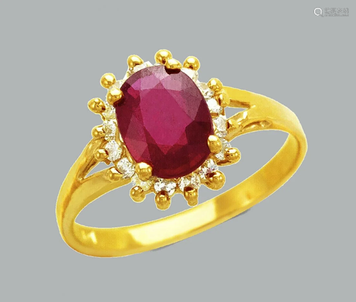 NEW 14K YELLOW GOLD LADIES FANCY CZ RING RED HALO