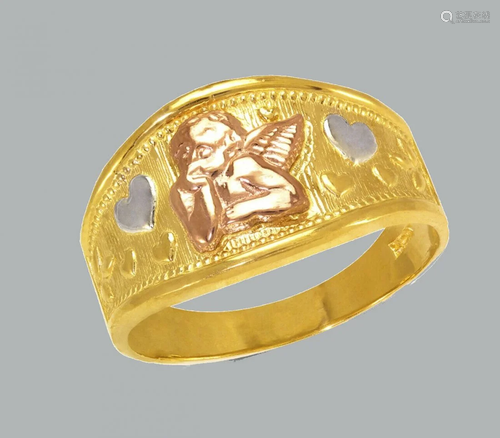 NEW 14K TRI COLOR GOLD LADIES RING ANGEL HEART