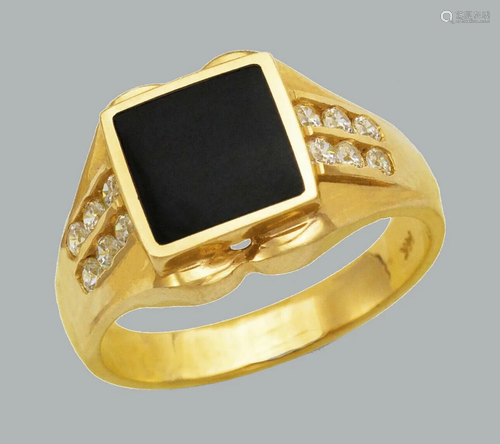 NEW 14K YELLOW GOLD MENS CZ RING ONYX LARGE