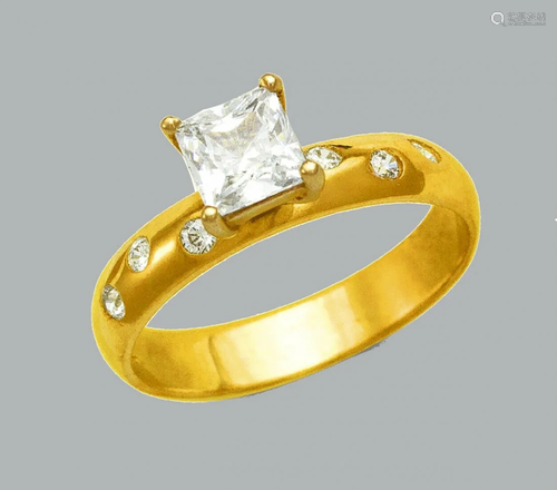 14K YELLOW GOLD CZ RING PRINCESS CUT ENGAGEMENT