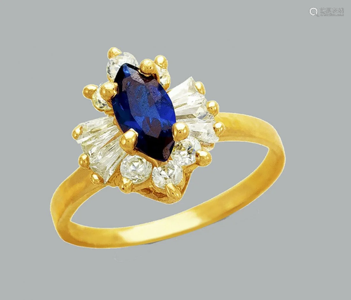 NEW 14K YELLOW GOLD LADIES FANCY CZ RING BLUE MAR…