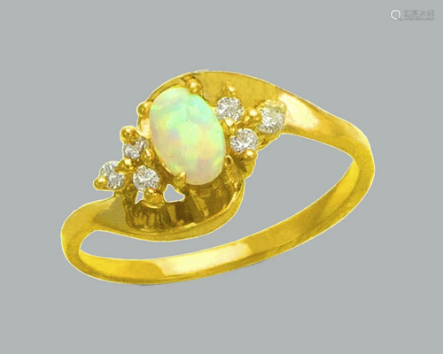 NEW 14K YELLOW GOLD LADIES CZ OPAL COCKTAIL RING