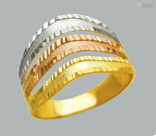 NEW 14K TRI COLOR GOLD LADIES DIAMOND CUT LAYERED RING