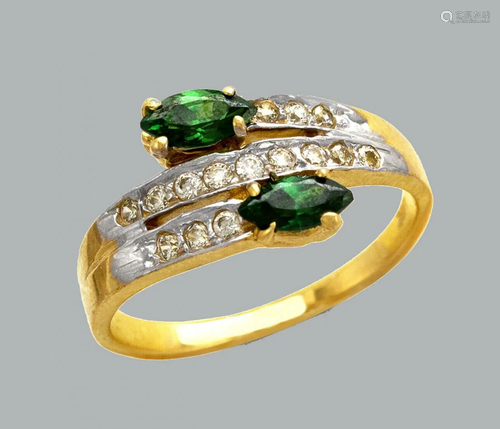 NEW 14K TWO TONE GOLD LADIES FANCY CZ RING GREEN