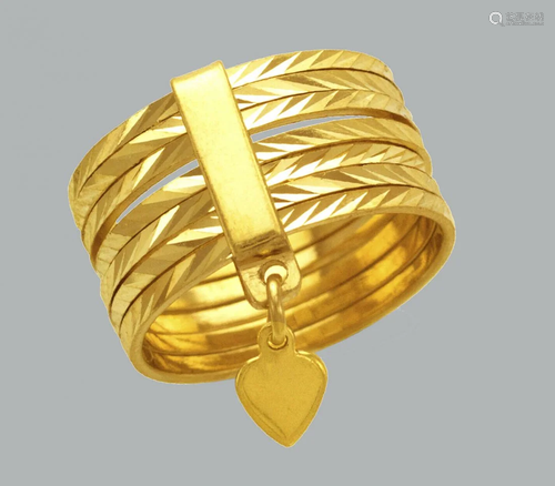 14K YELLOW GOLD 7 BAND SEMANARIO RING DANGLE HEART