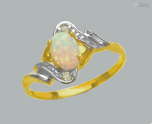 NEW 14K TWO TONE GOLD LADIES CZ OPAL COCKTAIL RING