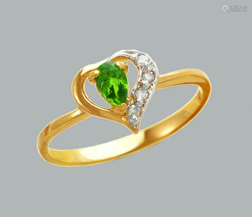 14K TWO TONE GOLD LADIES FANCY CZ RING GREEN HEART