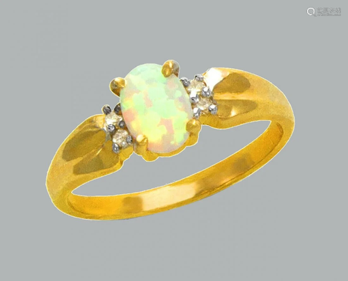 NEW 14K TWO TONE GOLD LADIES CZ OPAL COCKTAIL RING