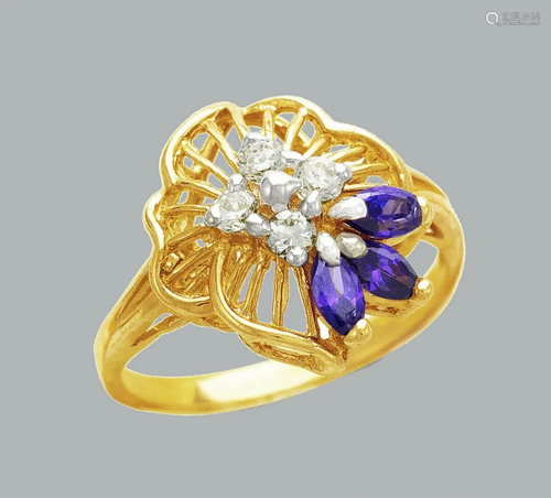 NEW 14K TWO TONE GOLD LADIES FANCY CZ RING FLOWER