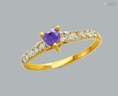 NEW 14K TWO TONE GOLD LADIES FANCY CZ RING PURPLE HE…