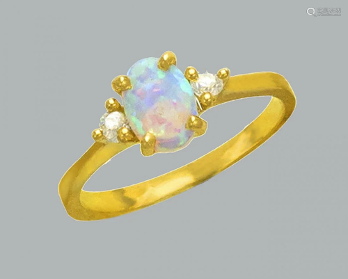 NEW 14K YELLOW GOLD LADIES CZ OPAL COCKTAIL RING