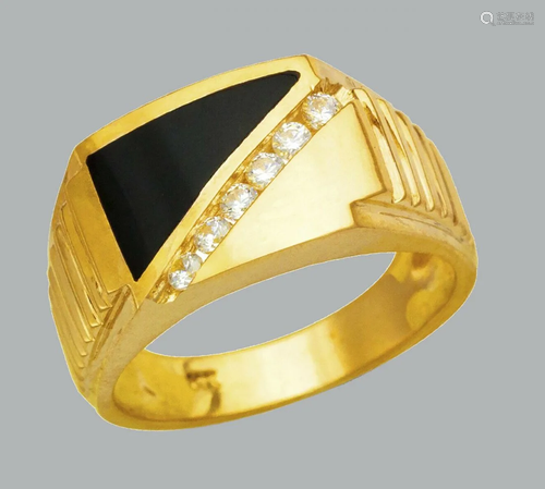 NEW 14K YELLOW GOLD MENS CZ RING ONYX LARGE