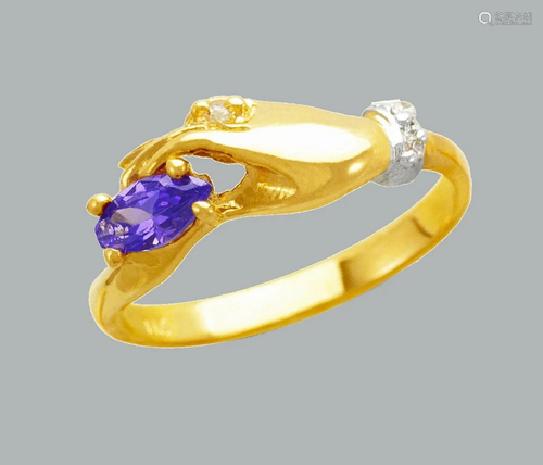 NEW 14K TWO TONE GOLD LADIES FANCY CZ RING HAND