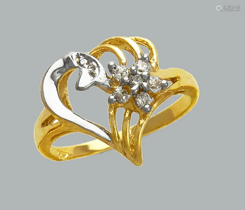 NEW 14K TWO TONE GOLD LADIES FANCY CZ RING HEART