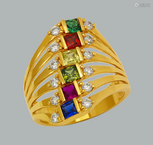 NEW 14K YELLOW GOLD LADIES FANCY COLORED CZ RING …