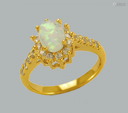 NEW 14K YELLOW GOLD LADIES CZ OPAL COCKTAIL RING