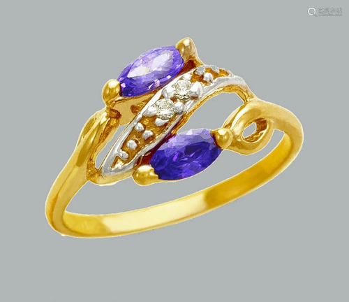 NEW 14K TWO TONE GOLD LADIES FANCY CZ RING