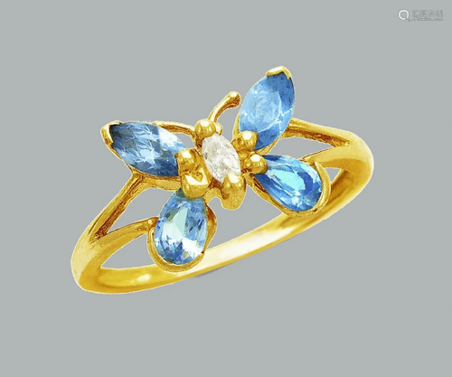 NEW 14K YELLOW GOLD LADIES FANCY CZ RING BLUE BUTTE…