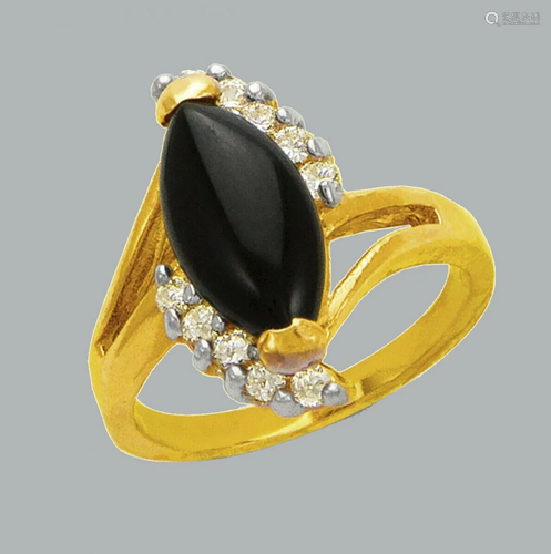 NEW 14K YELLOW GOLD LADIES CZ COCKTAIL RING ONYX