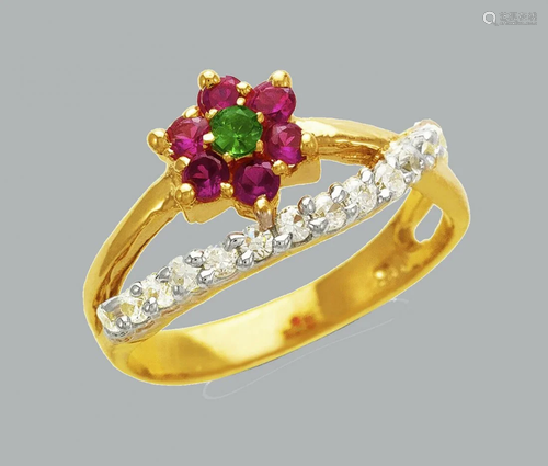 NEW 14K TWO TONE GOLD LADIES FANCY CZ RING FLOWER