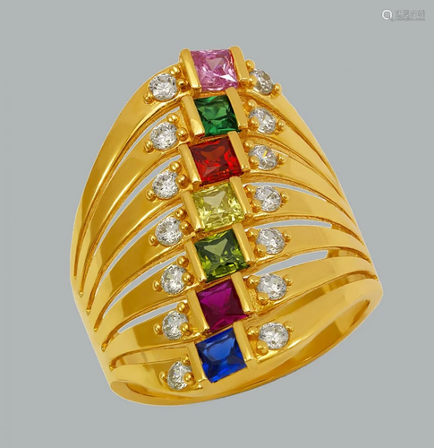 NEW 14K YELLOW GOLD LADIES FANCY COLORED CZ RING …