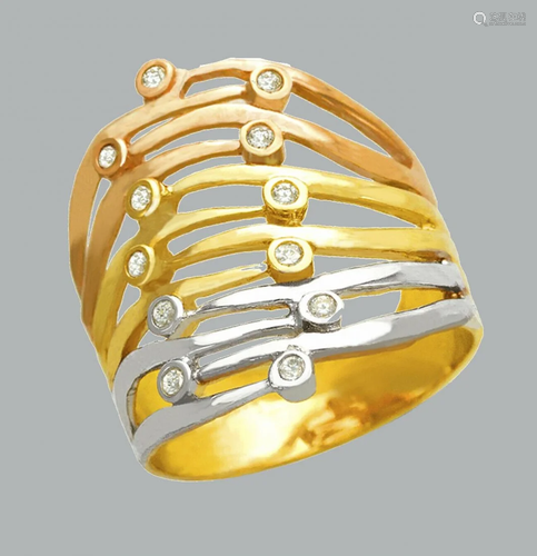 NEW 14K TRI COLOR GOLD LADIES FANCY CZ RING