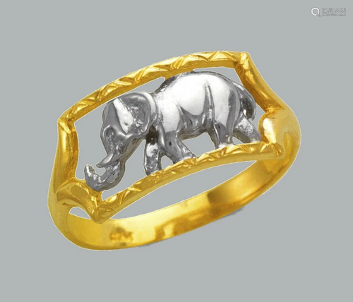 NEW 14K TWO TONE GOLD LADIES FANCY RING ELEPHANT