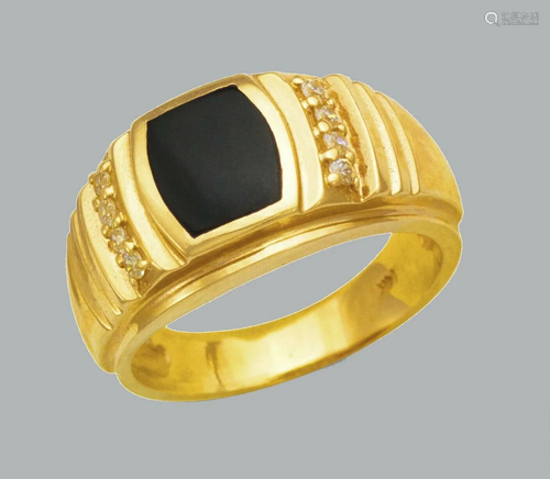 NEW 14K YELLOW GOLD MENS CZ RING ONYX LARGE