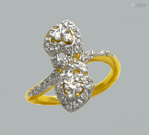 NEW 14K TWO TONE GOLD LADIES FANCY CZ RING HEARTS