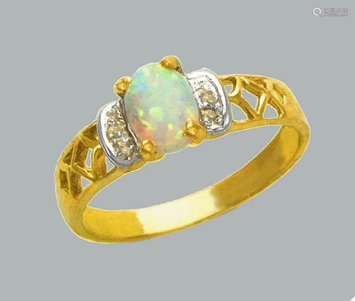 NEW 14K TWO TONE GOLD LADIES CZ OPAL COCKTAIL RING