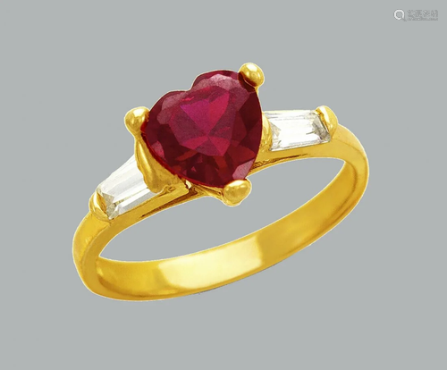 NEW 14K YELLOW GOLD LADIES FANCY CZ RING RED HEART