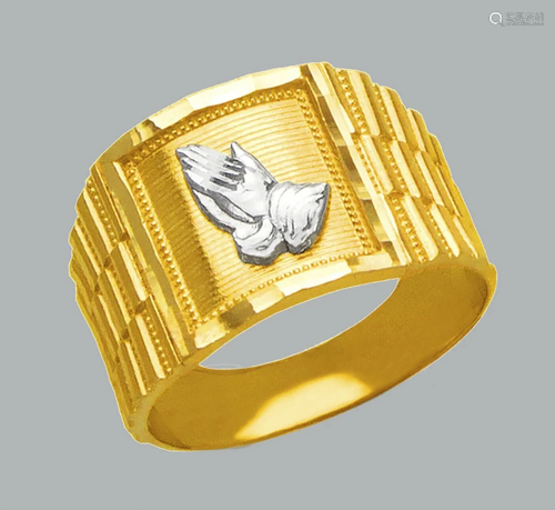 NEW 14K TWO TONE GOLD MEN'S DIAMOND CUT RING PRAYER