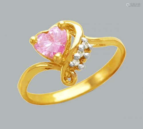 NEW 14K TWO TONE GOLD LADIES FANCY CZ RING PINK HEART