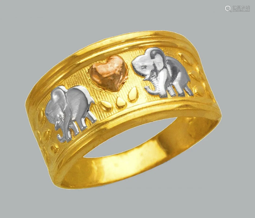 NEW 14K TRI COLOR GOLD LADIES RING ELEPHANT