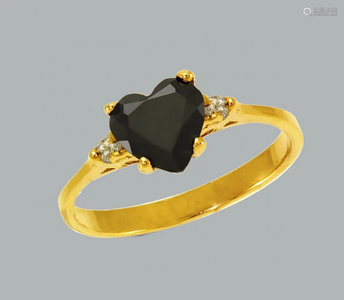 NEW 14K YELLOW GOLD LADIES FANCY CZ RING BLACK HEART