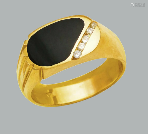 NEW 14K YELLOW GOLD MENS CZ RING ONYX LARGE