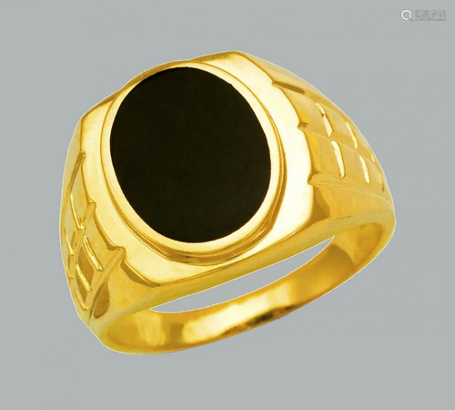 NEW 14K YELLOW GOLD MENS RING ONYX LARGE