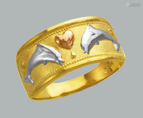 NEW 14K TRI COLOR GOLD LADIES RING DOLPHIN