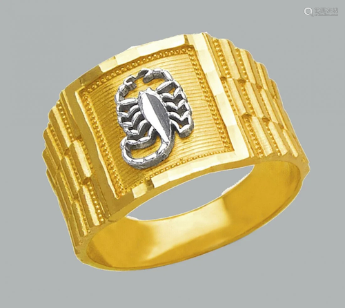 14K TWO TONE GOLD MENS DIAMOND CUT RING SCORPION